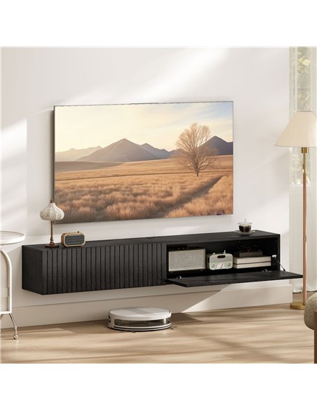 HOMCOM 140cm Floating TV Stand, Wall Mount TV Unit with Cable Management Hole, Fits up to 72" TV, Black - pic 209143 | FastDaddyshop