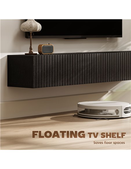 HOMCOM 140cm Floating TV Stand, Wall Mount TV Unit with Cable Management Hole, Fits up to 72" TV, Black - pic 209145 | FastDaddyshop