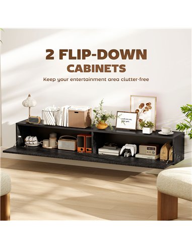 HOMCOM 140cm Floating TV Stand, Wall Mount TV Unit with Cable Management Hole, Fits up to 72" TV, Black