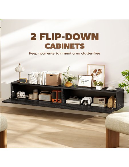 HOMCOM 140cm Floating TV Stand, Wall Mount TV Unit with Cable Management Hole, Fits up to 72" TV, Black - pic 209146 | FastDaddyshop