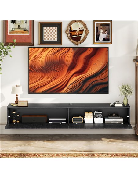 HOMCOM 140cm Floating TV Stand, Wall Mount TV Unit with Cable Management Hole, Fits up to 72" TV, Black - pic 209148 | FastDaddyshop
