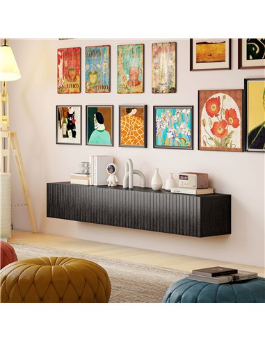 HOMCOM 140cm Floating TV Stand, Wall Mount TV Unit with Cable Management Hole, Fits up to 72" TV, Black