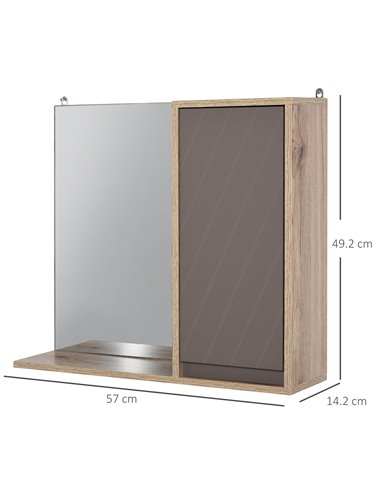 HOMCOM MDF Wall Mounted Bathroom Cabinet with Mirror, Grey and Oak Brown