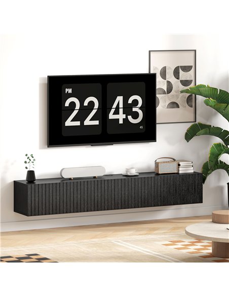 HOMCOM 140cm Floating TV Stand, Wall Mount TV Unit with Cable Management Hole, Fits up to 72" TV, Black - pic 209150 | FastDaddyshop