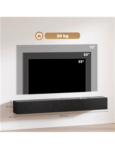 HOMCOM 180cm Floating TV Stand, Wall Mount TV Unit with Cable Management Hole, Fits up to 72" TV, Black