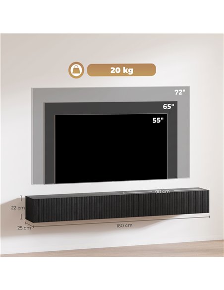 HOMCOM 180cm Floating TV Stand, Wall Mount TV Unit with Cable Management Hole, Fits up to 72" TV, Black - pic 209153 | FastDaddyshop