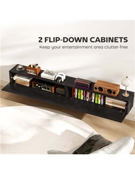 HOMCOM 180cm Floating TV Stand, Wall Mount TV Unit with Cable Management Hole, Fits up to 72" TV, Black - pic 209155 | FastDaddyshop