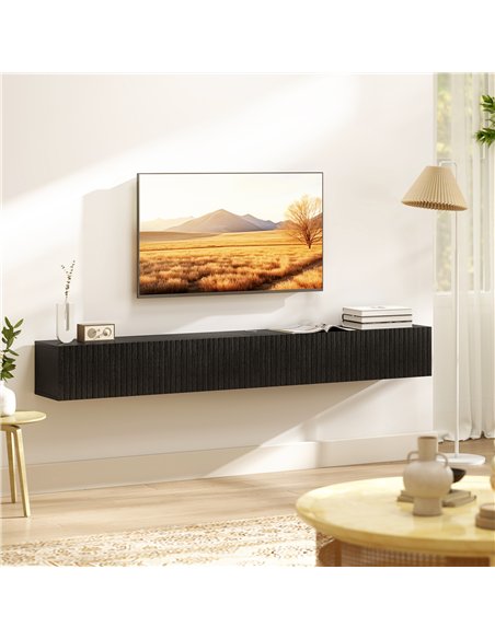 HOMCOM 180cm Floating TV Stand, Wall Mount TV Unit with Cable Management Hole, Fits up to 72" TV, Black - pic 209157 | FastDaddyshop