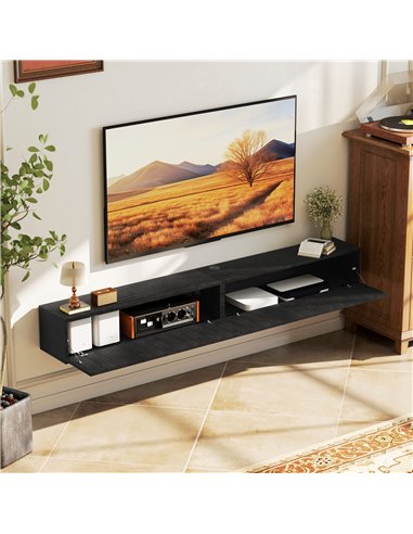 HOMCOM 180cm Floating TV Stand, Wall Mount TV Unit with Cable Management Hole, Fits up to 72" TV, Black