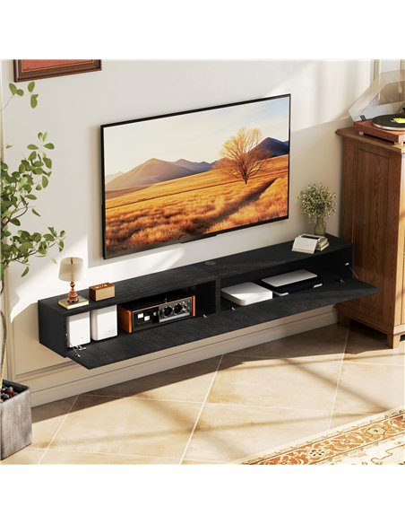 HOMCOM 180cm Floating TV Stand, Wall Mount TV Unit with Cable Management Hole, Fits up to 72" TV, Black - pic 209158 | FastDaddyshop