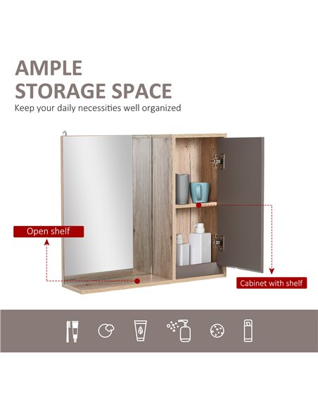 HOMCOM MDF Wall Mounted Bathroom Cabinet with Mirror, Grey and Oak Brown - pic 20916 | FastDaddyshop