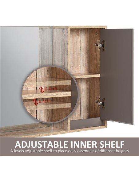 HOMCOM MDF Wall Mounted Bathroom Cabinet with Mirror, Grey and Oak Brown - pic 20917 | FastDaddyshop