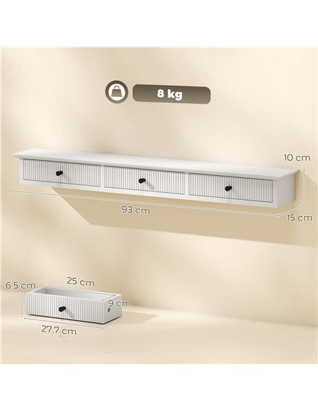 HOMCOM Shelf Wall-Mounted Storage Shelf Shelving Unit MDF 93 x 15 x 10 cm Entryway Kitchen Living Room, White - pic 209171 | FastDaddyshop