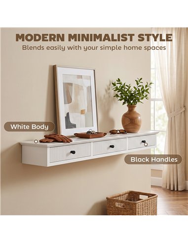 HOMCOM Shelf Wall-Mounted Storage Shelf Shelving Unit MDF 93 x 15 x 10 cm Entryway Kitchen Living Room, White