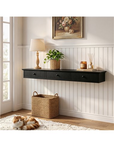 HOMCOM Shelf Wall-Mounted Storage Shelf Shelving Unit MDF 93 x 15 x 10 cm Entryway Kitchen Living Room, Black