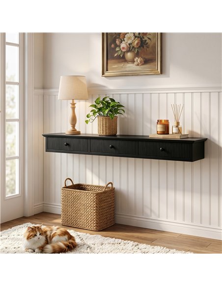 HOMCOM Shelf Wall-Mounted Storage Shelf Shelving Unit MDF 93 x 15 x 10 cm Entryway Kitchen Living Room, Black - pic 209179 | FastDaddyshop