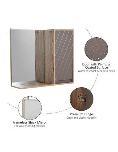 HOMCOM MDF Wall Mounted Bathroom Cabinet with Mirror, Grey and Oak Brown