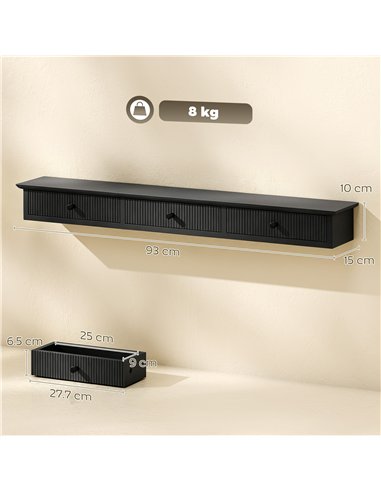 HOMCOM Shelf Wall-Mounted Storage Shelf Shelving Unit MDF 93 x 15 x 10 cm Entryway Kitchen Living Room, Black