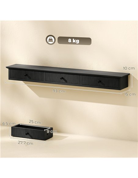 HOMCOM Shelf Wall-Mounted Storage Shelf Shelving Unit MDF 93 x 15 x 10 cm Entryway Kitchen Living Room, Black - pic 209180 | FastDaddyshop