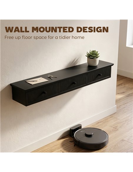 HOMCOM Shelf Wall-Mounted Storage Shelf Shelving Unit MDF 93 x 15 x 10 cm Entryway Kitchen Living Room, Black - pic 209181 | FastDaddyshop