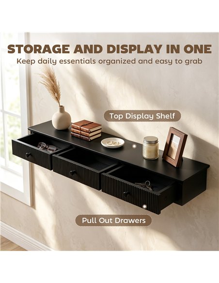 HOMCOM Shelf Wall-Mounted Storage Shelf Shelving Unit MDF 93 x 15 x 10 cm Entryway Kitchen Living Room, Black - pic 209182 | FastDaddyshop