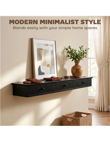 HOMCOM Shelf Wall-Mounted Storage Shelf Shelving Unit MDF 93 x 15 x 10 cm Entryway Kitchen Living Room, Black