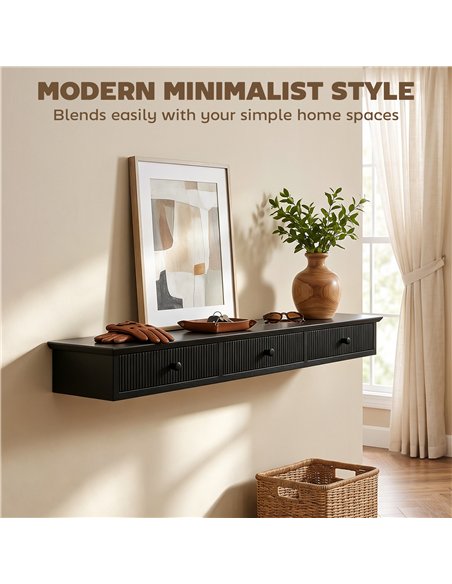 HOMCOM Shelf Wall-Mounted Storage Shelf Shelving Unit MDF 93 x 15 x 10 cm Entryway Kitchen Living Room, Black - pic 209184 | FastDaddyshop