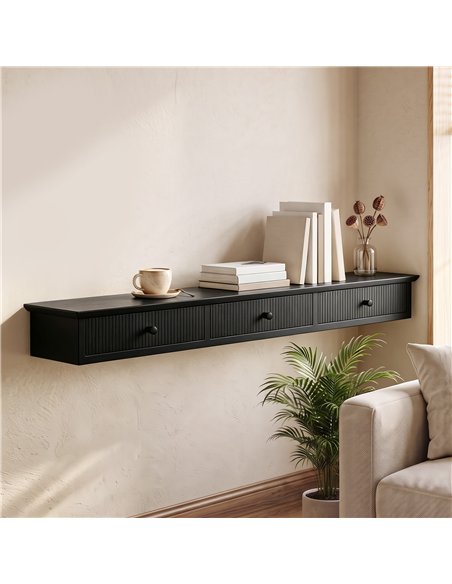 HOMCOM Shelf Wall-Mounted Storage Shelf Shelving Unit MDF 93 x 15 x 10 cm Entryway Kitchen Living Room, Black - pic 209185 | FastDaddyshop
