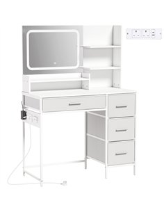 HOMCOM Dressing Table with 3-Colour LED Mirror, Power Outlet, Vanity Desk with 4 Drawers, 5 Shelves, Hair Dryer Holder