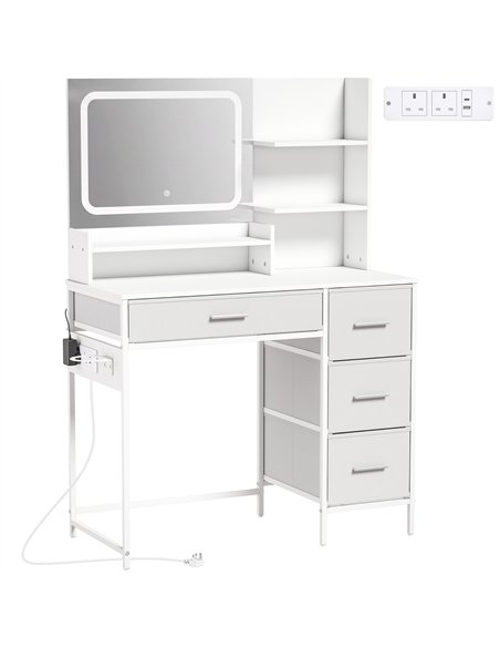HOMCOM Dressing Table with 3-Colour LED Mirror, Power Outlet, Vanity Desk with 4 Drawers, 5 Shelves, Hair Dryer Holder - pic 209187 | FastDaddyshop