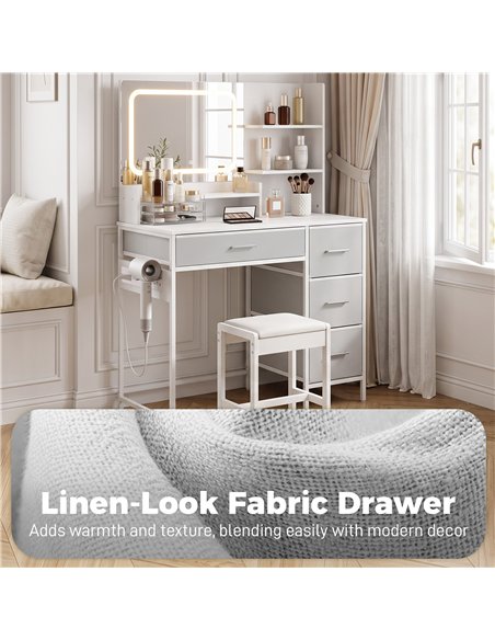 HOMCOM Dressing Table with 3-Colour LED Mirror, Power Outlet, Vanity Desk with 4 Drawers, 5 Shelves, Hair Dryer Holder - pic 209193 | FastDaddyshop