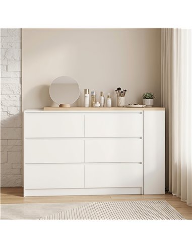 HOMCOM Vanity Table, Dressing Table with 6 Drawers and 3-Tier Shelf for Women and Girls, White