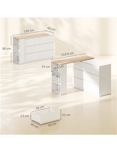 HOMCOM Vanity Table, Dressing Table with 6 Drawers and 3-Tier Shelf for Women and Girls, White - pic 209198 | FastDaddyshop