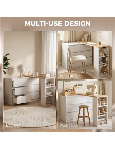 HOMCOM Vanity Table, Dressing Table with 6 Drawers and 3-Tier Shelf for Women and Girls, White