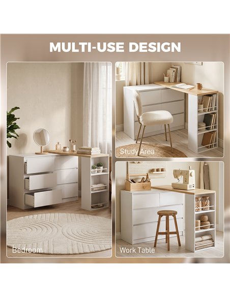 HOMCOM Vanity Table, Dressing Table with 6 Drawers and 3-Tier Shelf for Women and Girls, White - pic 209202 | FastDaddyshop