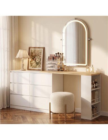 HOMCOM Vanity Table, Dressing Table with 6 Drawers and 3-Tier Shelf for Women and Girls, White