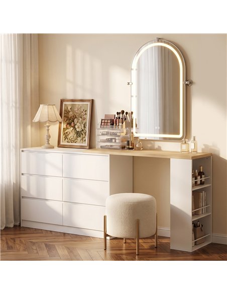 HOMCOM Vanity Table, Dressing Table with 6 Drawers and 3-Tier Shelf for Women and Girls, White - pic 209203 | FastDaddyshop
