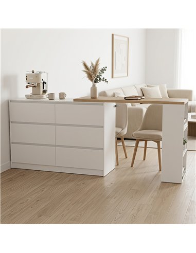 HOMCOM Vanity Table, Dressing Table with 6 Drawers and 3-Tier Shelf for Women and Girls, White
