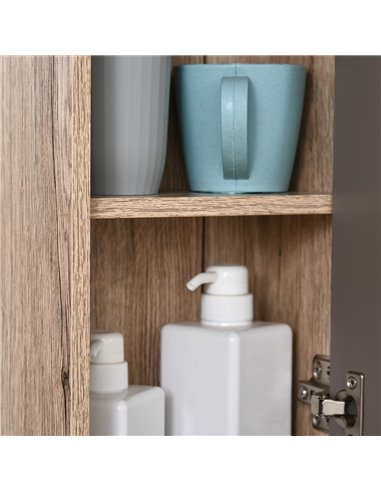 HOMCOM MDF Wall Mounted Bathroom Cabinet with Mirror, Grey and Oak Brown