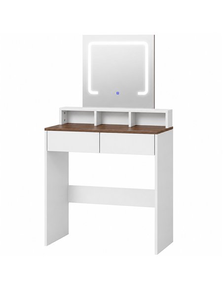 HOMCOM Vanity Table, Dressing Table with Mirror, LED Lights, 2 Drawers, 3 Compartments, 3 Colour Lighting, Walnut - pic 209214 | FastDaddyshop