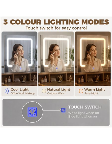 HOMCOM Vanity Table, Dressing Table with Mirror, LED Lights, 2 Drawers, 3 Compartments, 3 Colour Lighting, Walnut - pic 209217 | FastDaddyshop