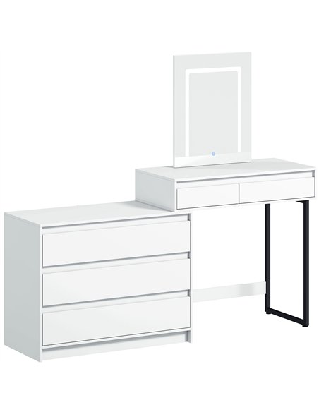 HOMCOM Vanity Makeup Desk LED Mirror Dressing Table Large Storage 5 Drawers White - pic 209223 | FastDaddyshop