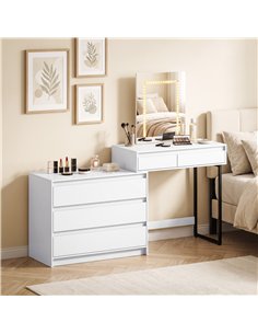 HOMCOM Vanity Makeup Desk LED Mirror Dressing Table Large Storage 5 Drawers White 2