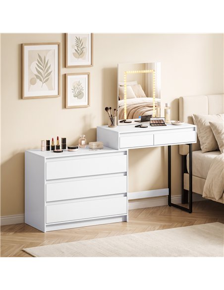 HOMCOM Vanity Makeup Desk LED Mirror Dressing Table Large Storage 5 Drawers White - pic 209224 | FastDaddyshop
