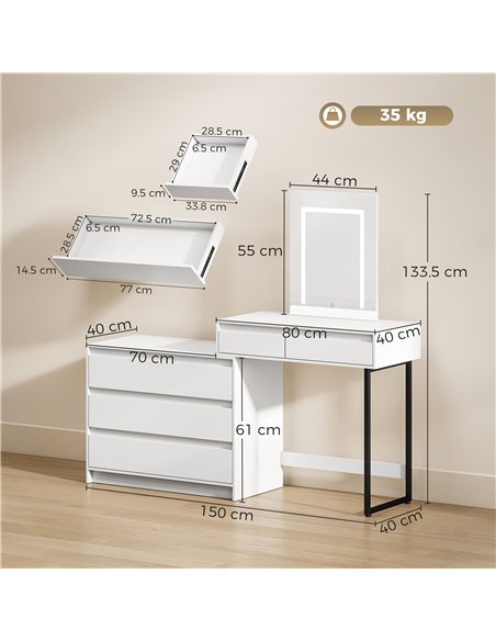 HOMCOM Vanity Makeup Desk LED Mirror Dressing Table Large Storage 5 Drawers White - pic 209225 | FastDaddyshop