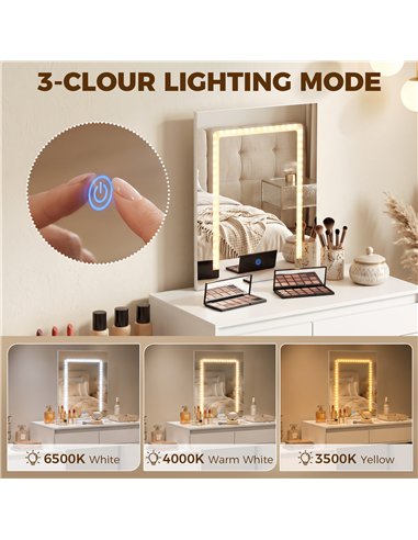 HOMCOM Vanity Makeup Desk LED Mirror Dressing Table Large Storage 5 Drawers White