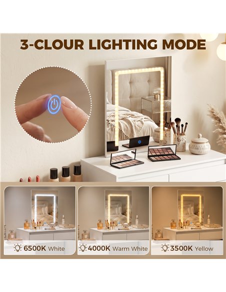 HOMCOM Vanity Makeup Desk LED Mirror Dressing Table Large Storage 5 Drawers White - pic 209226 | FastDaddyshop