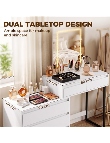 HOMCOM Vanity Makeup Desk LED Mirror Dressing Table Large Storage 5 Drawers White - pic 209228 | FastDaddyshop