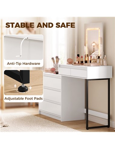 HOMCOM Vanity Makeup Desk LED Mirror Dressing Table Large Storage 5 Drawers White