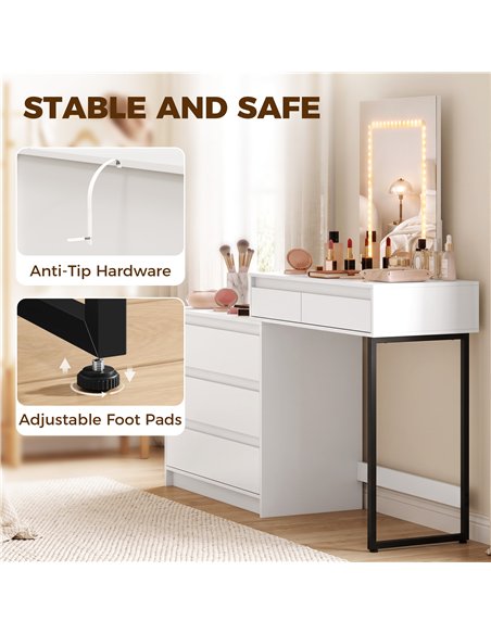 HOMCOM Vanity Makeup Desk LED Mirror Dressing Table Large Storage 5 Drawers White - pic 209229 | FastDaddyshop